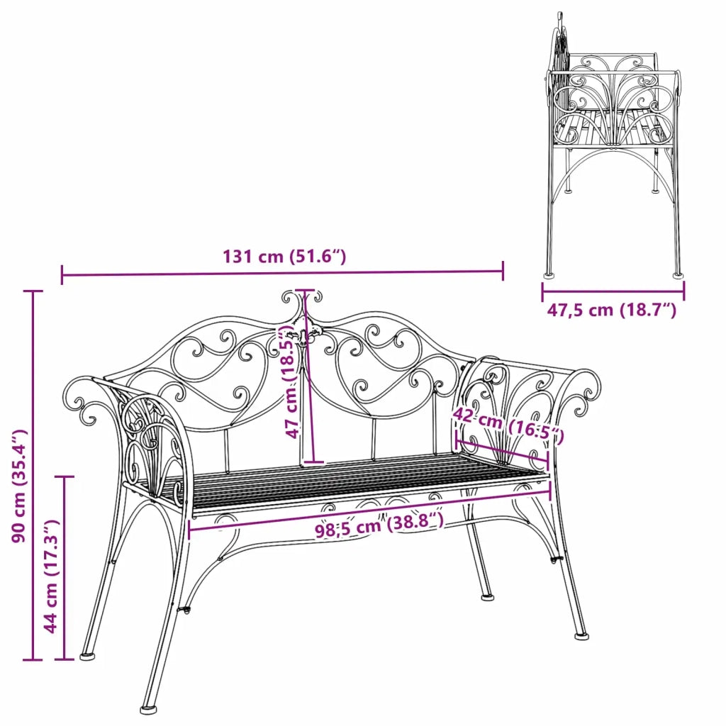 Panchina da giardino 2-Numero di posti 130 x 47 x 90 cm Acciaio 42029544