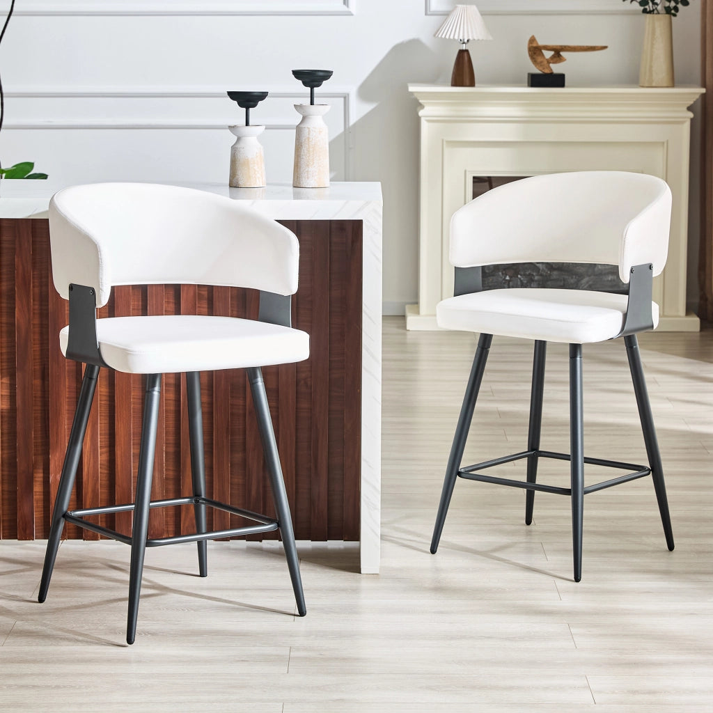SGABELLO Bar con Schienale Set da 2 pezzi 64 cm PU Bianco Metallo