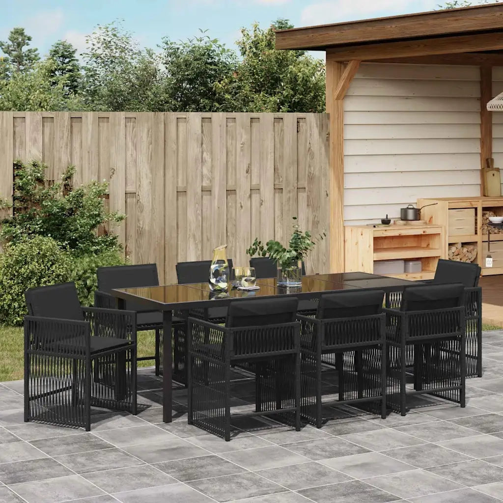 Set da Pranzo per Giardino 9 pcs Nero polyrattan 3380776