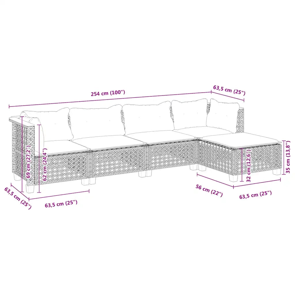 Set Divano da Giardino 5 pz con Cuscini Beige in Polyrattan 3261790