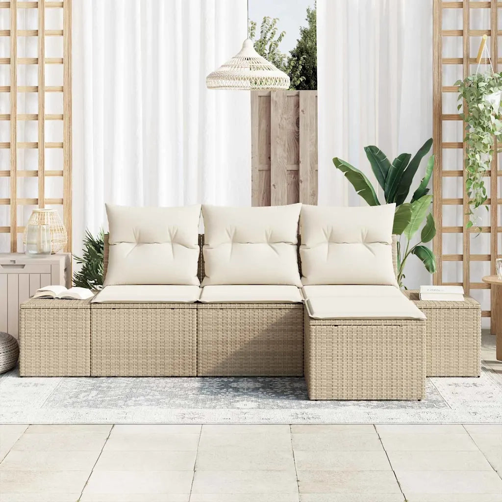 Set Divano da Giardino con cuscino 4 pcs Beige polyrattan