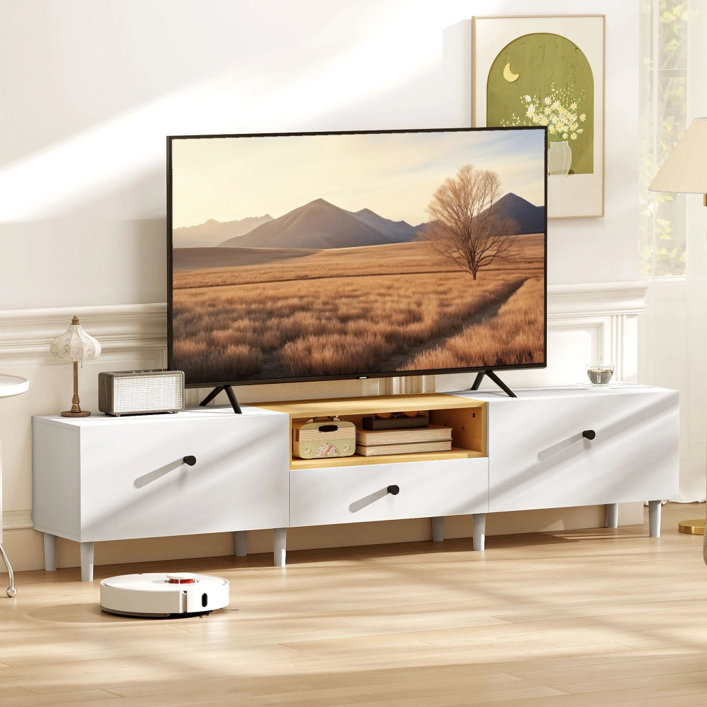 Mobile TV per televisore fino a 90 pollici con 2 ante e cassetto ¨C zephmum ¨C 200x35x45 cm bianco