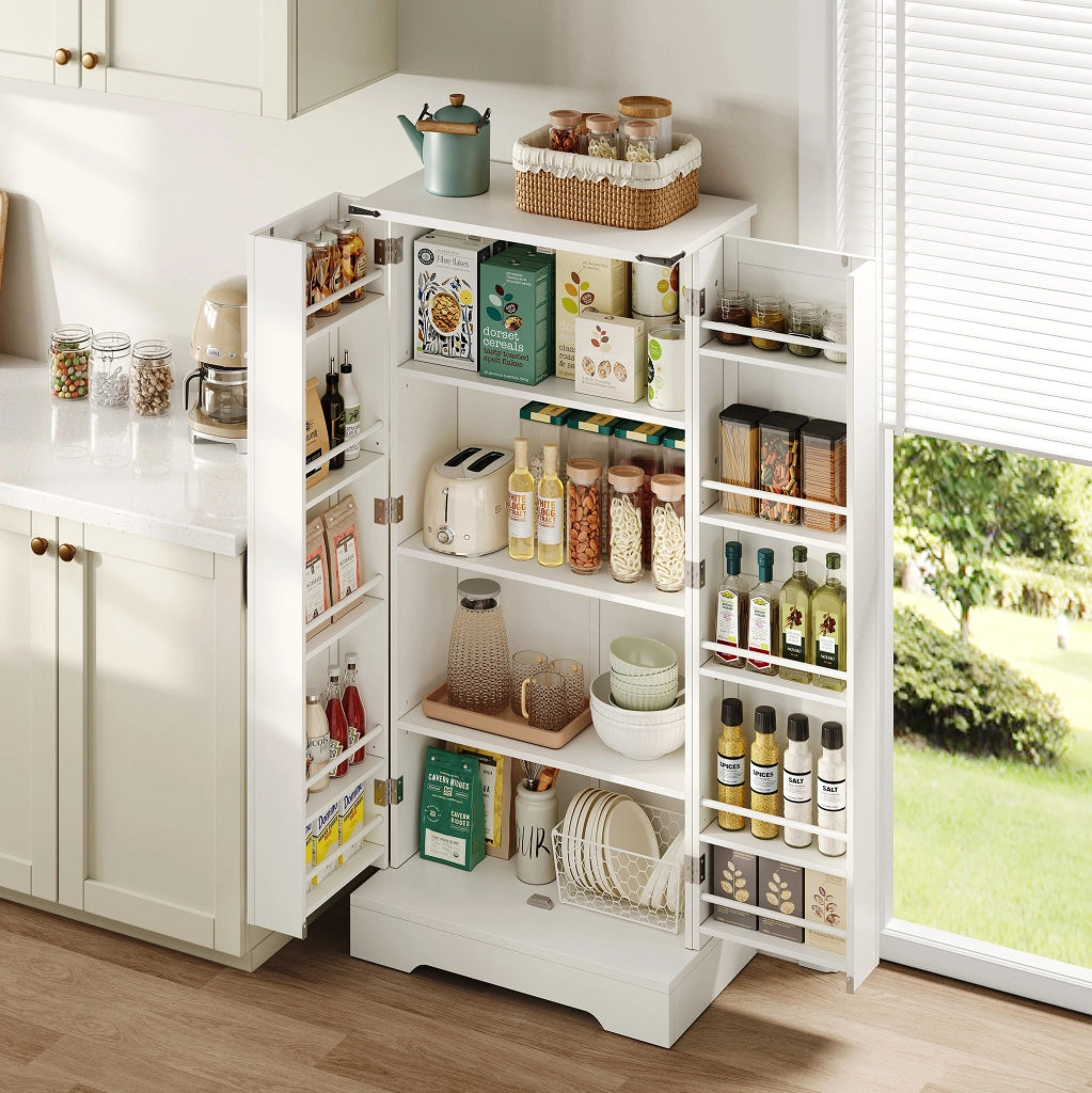 Credenza da cucina in MDF con LED e ripiani regolabili; 60 x 35 x 128;5 cm; bianca