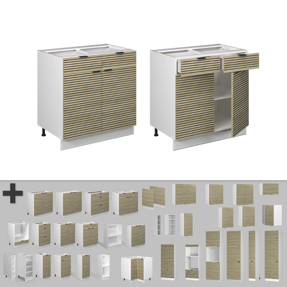 Mobiletto base per cucina Fame-Line Pannello in quercia/Bianco 80 cm senza piano di lavoro Vicco