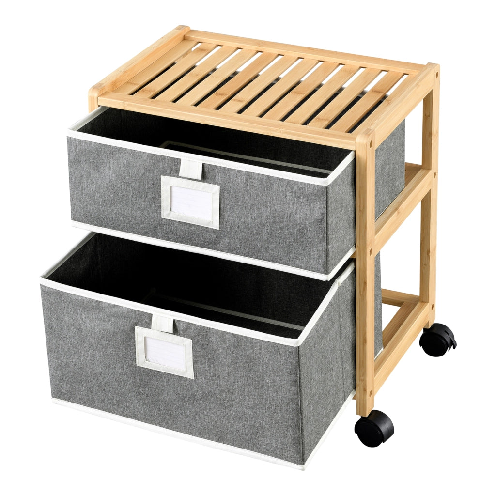 Cassettiera 'Noorliit' Organizzatore su Ruote con 2 Cassetti in Tessuto Grigio e Struttura in Bambù [en.casa]
