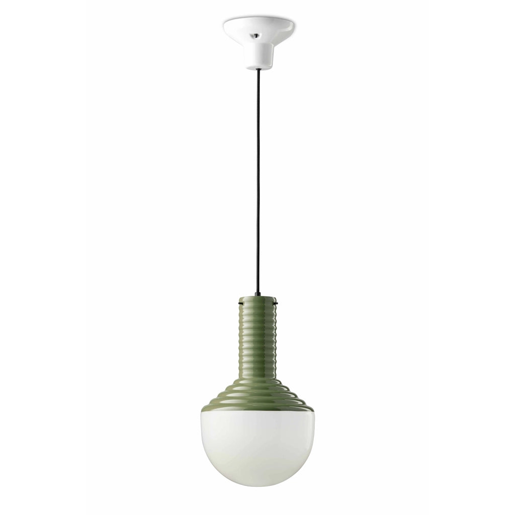 Sospensione Vintage Grande Decò Selaron Ceramica Verde Salvia 1 Luce E27