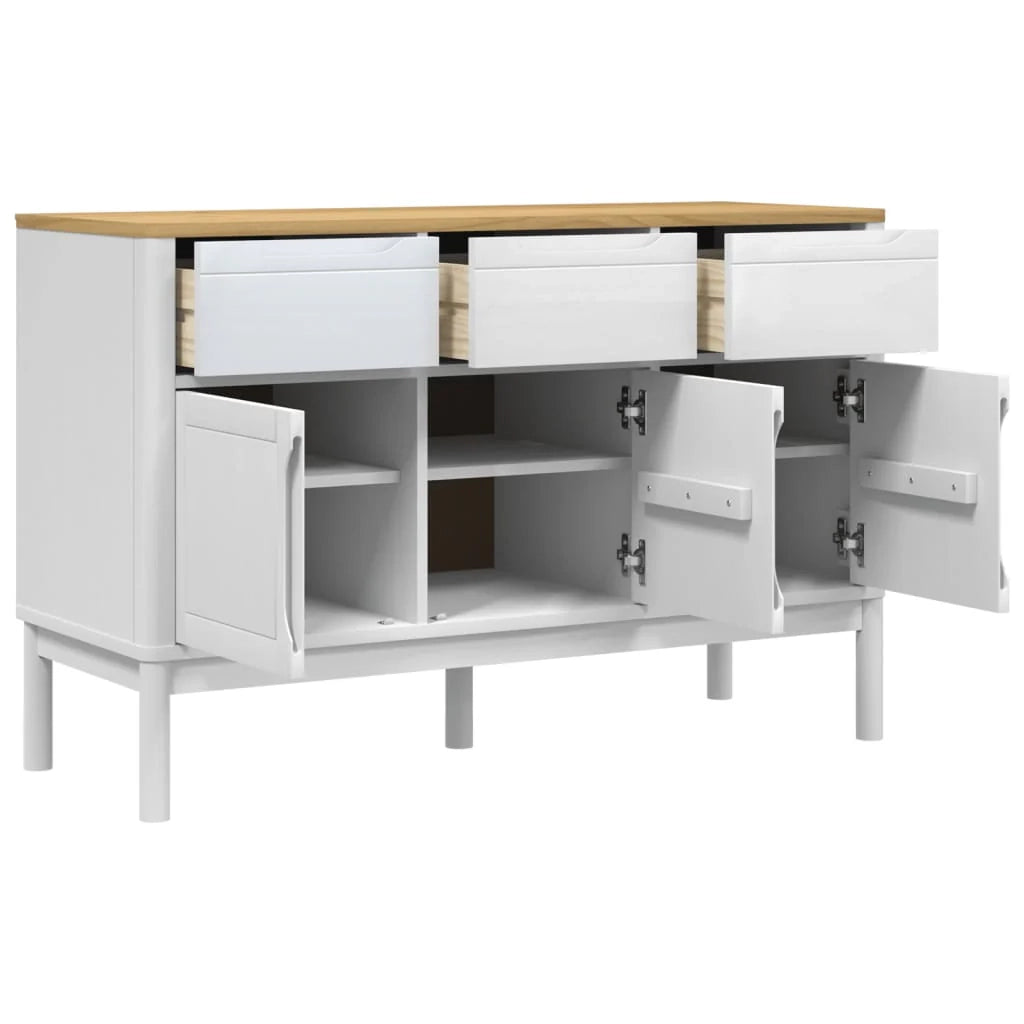 FLORO 114 x 43 x 74 cm Credenza cassettiera armadio mobile contenitore organizer in legno massello di pino bianco per cucina soggiorno salotto