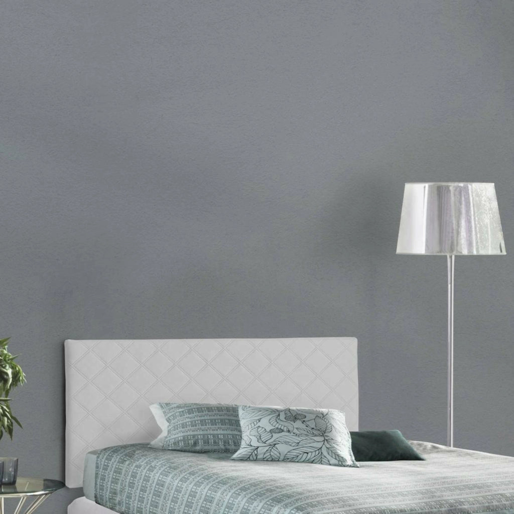 Letto piazza e mezza Acca, Testata in ecopelle a muro, Made in Italy, adatta a letto da una piazza e mezza, cm 130x60, Bianco