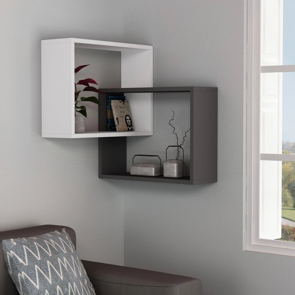 Set di 2 mensole angolari in legno "Ring" - 68 x 60 x 68 cm - Grigio antracite