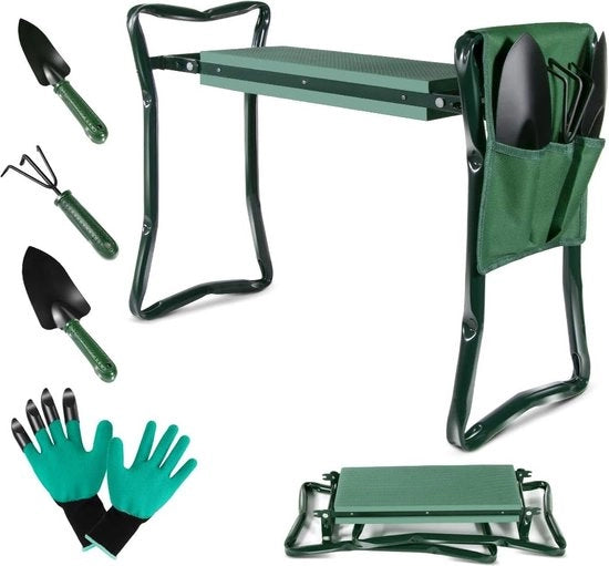 Sedia per giardino, banco per ginocchia per il giardinaggio, sedile per giardino con cuscino in EVA fino a 150 kg di carico, per attrezzi da giardino e guanti