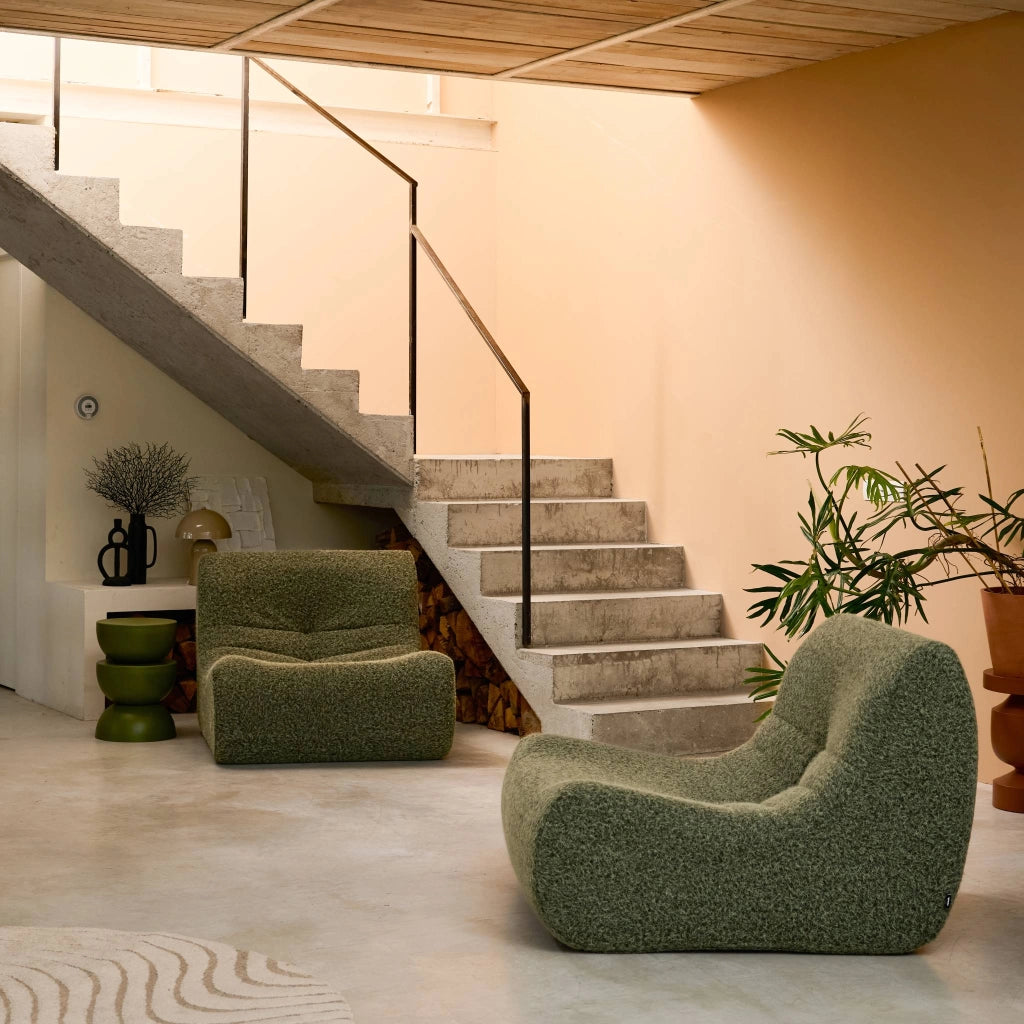 Divano modulare tessuto effetto alpaca, 2 posti, verde kaki