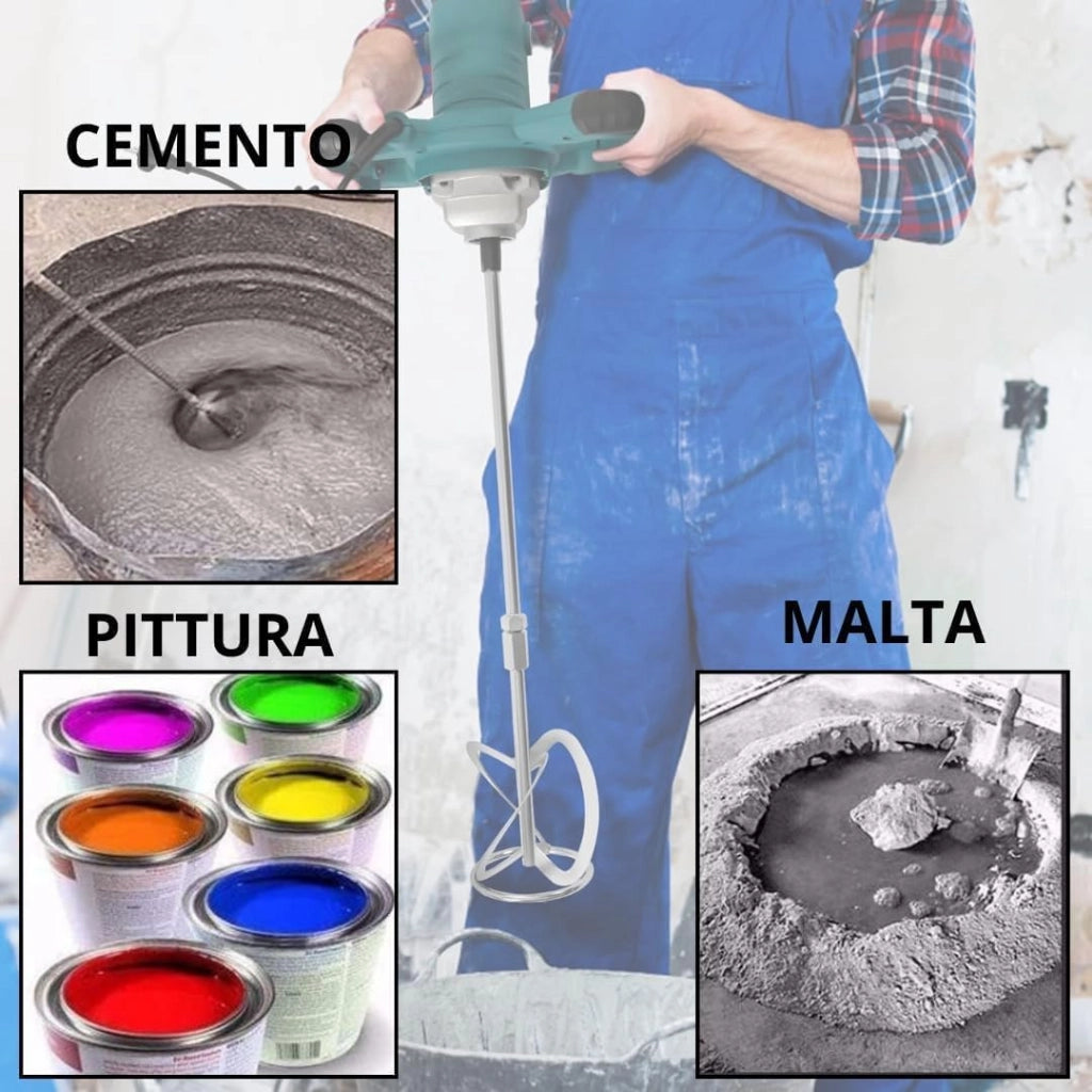 Kit Professionale 3 in 1, Miscelatore Malta e Cemento 1600W 6 Velocità M14 + Livella Laser 4D 16 Linee Autolivellante + Avvitatore con 2 Batterie, Set Completo da Lavoro