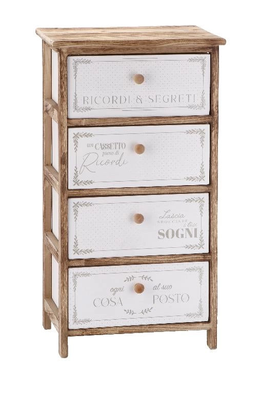Mobile Cassettiera in Legno con 4 Cassetti 29 x 40 x 73 cm