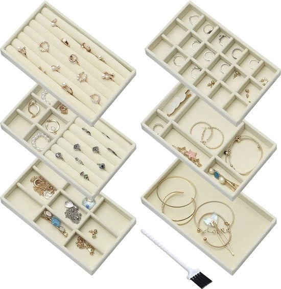 6 foglietti di velluto per organizzare gioielli, ripiegabili, contenitore per anelli, orecchini, collane, organizzatore per l'armadio, beige