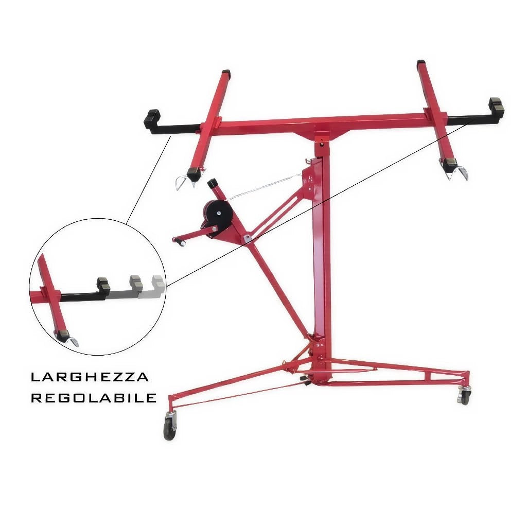 Sollevatore Per Pannelli Professionale Alzalastre Per Cartongesso Con Certificato CE Portata Di 68 Kg Regolabile In Altezza Pieghevole Alzapannelli XXL 140 - 350 cm Rosso