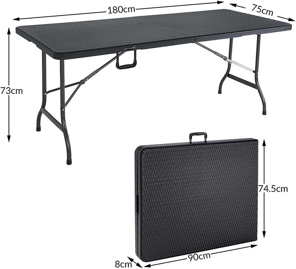 Tavolo da Giardino 183x76 cm Pieghevole Resistente Maniglia per Trasporto in Rattan da Balcone Terrazza Campeggio