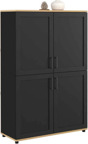 VITO Aparador de 2 puertas, negro y efecto haya H. 125 cm