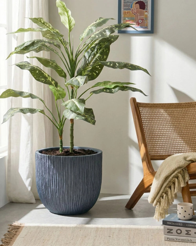 Vaso da fiori grigio Fioriera rotonda in fibra di argilla per uso interno ed esterno 42 x 42 x 39 cm Decorativa Design moderno Soggiorno Giardino