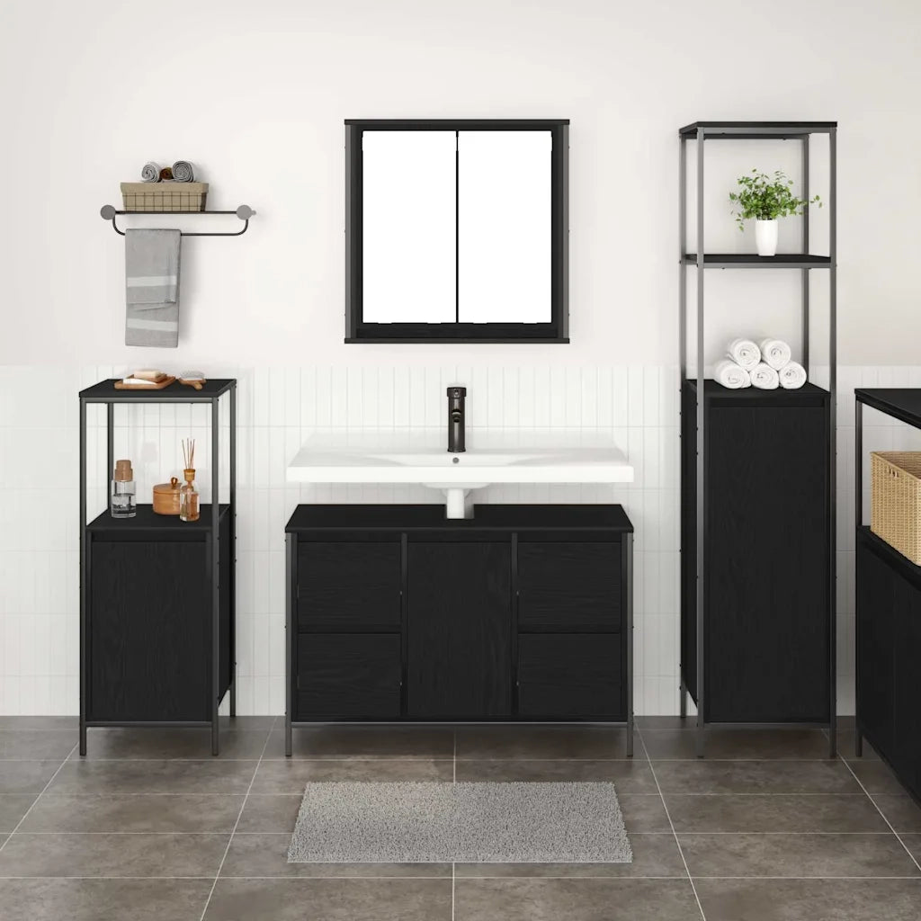 Set di mobili per il bagno 3 pcs Rovere Nero Legno multistrato 3328379