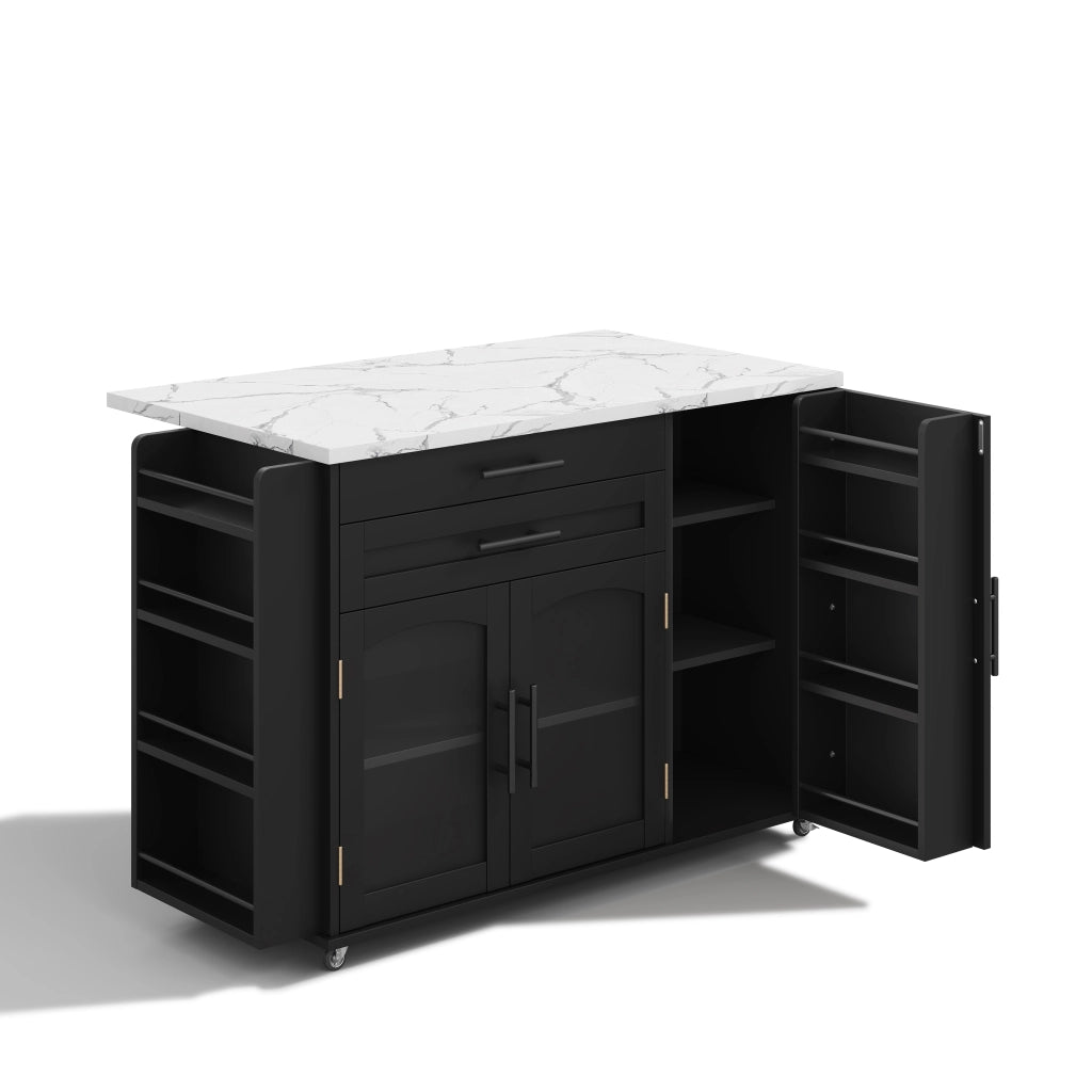 Carrello cucina mobile con piano ribaltabile, 2 cassetti e ruote bloccabili