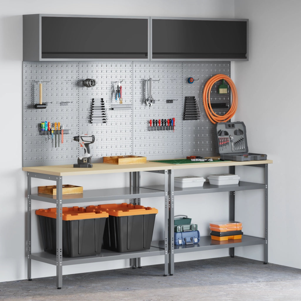 Set Banco di Lavoro 8 Pezzi Grigio Acciaio