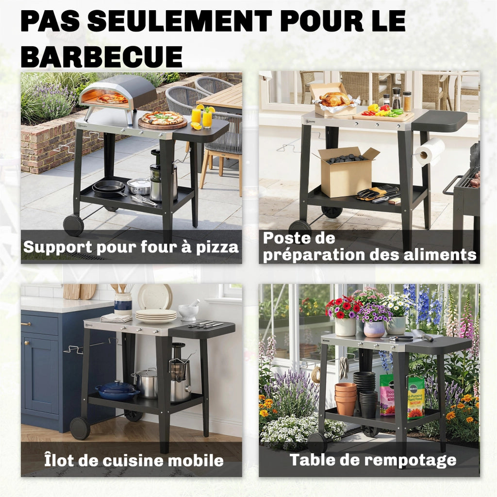 Tavolino da giardino pieghevole con ruote ¨C Zephmum ¨C Nero, acciaio inox, 115x67.5x80.5cm