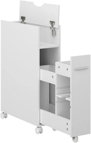 Armadietto per toilette Niva, Bianco, 18 x 71.3 cm Con scomparto estraibile, per una conservazione salvaspazio sopra il WC