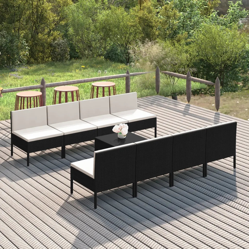 Set Divani da Giardino 9 pz con Cuscini in Polyrattan Nero 3094332