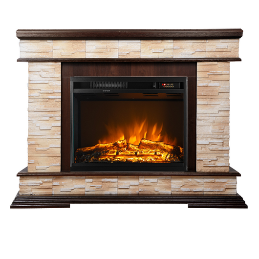 Camino Elettrico da Pavimento 88x118x30,5 cm Effetto Fiamma 1500W Stone & Lorance Noce
