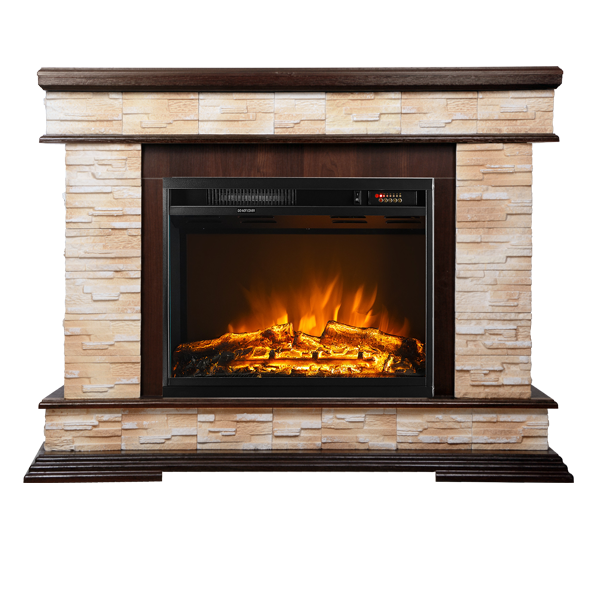 Camino Elettrico da Pavimento 88x118x30,5 cm Effetto Fiamma 1500W Stone & Lorance Noce