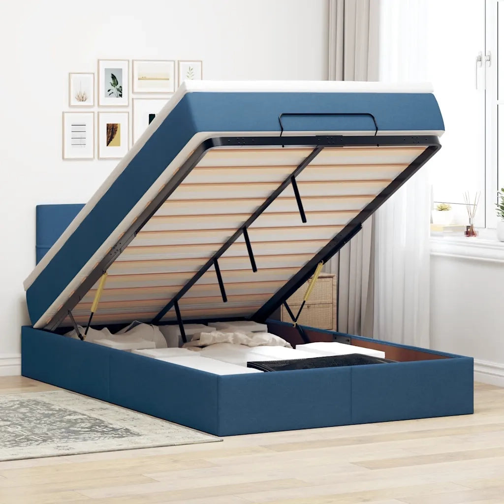 Pouf Letto con Materasso e LED Blu 120x190cm in Tessuto 3312297