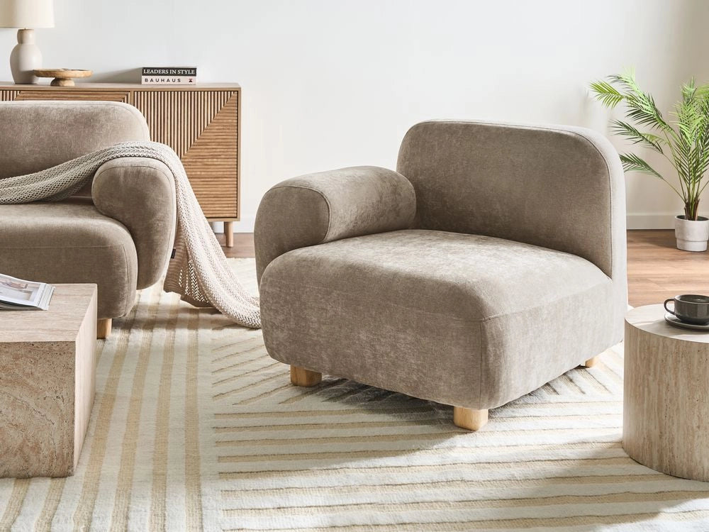 Modulo divano angolare lato destro a 1 posto con tessuto idrorepellente gambe in legno beige stile moderno a un posto