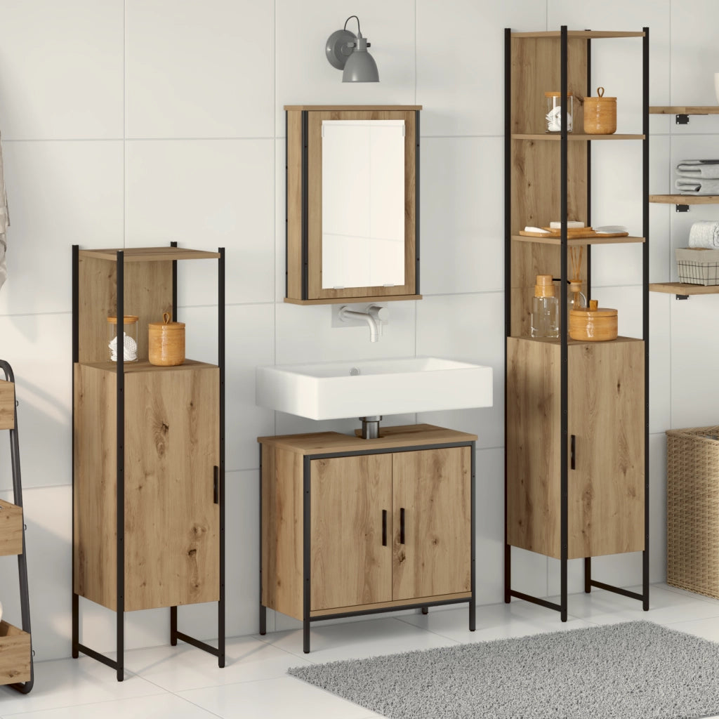 Set di mobili da bagno a 4 pezzi in legno ingegnerizzato rovere artisan