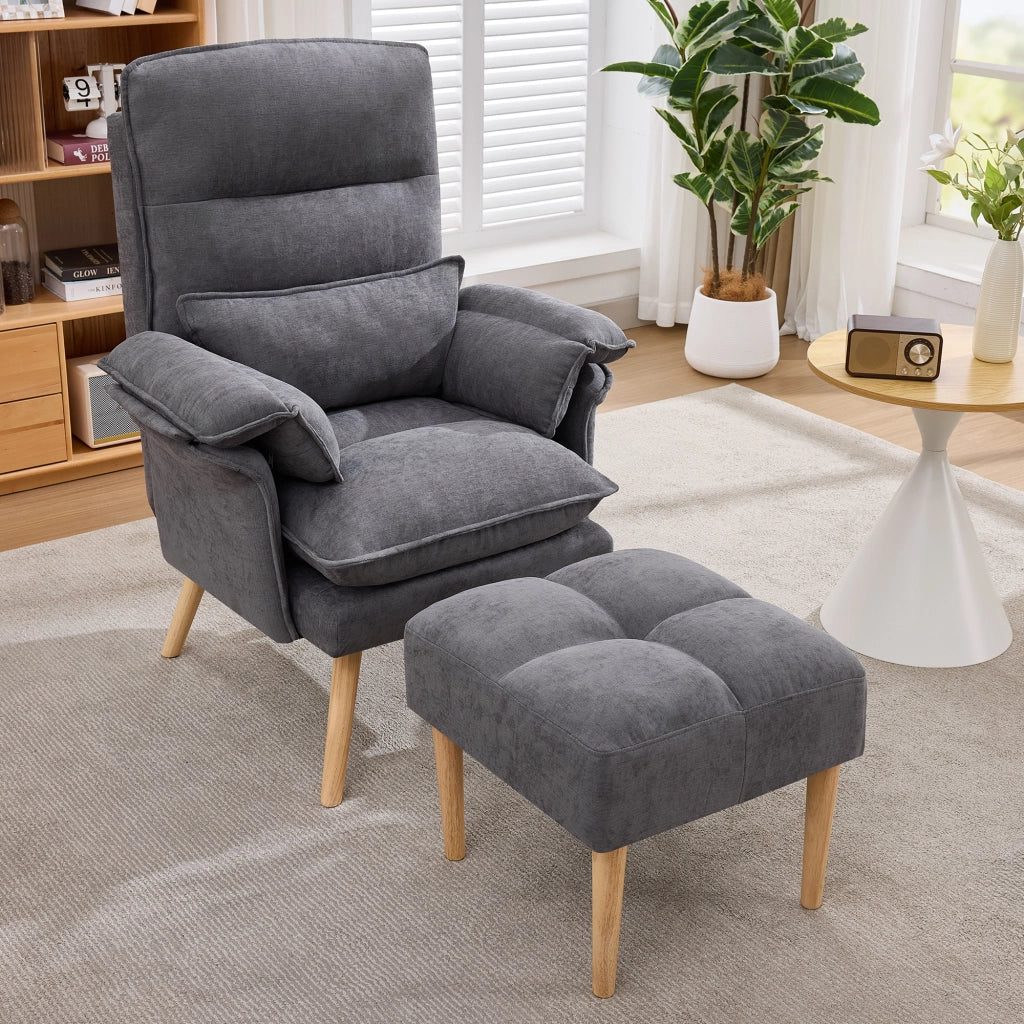 POLTRONA Relax con Hocker 85x78.5x112 cm Grigio in lino