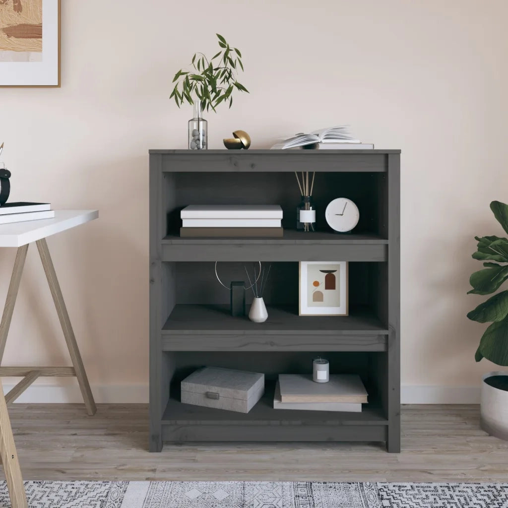Libreria Grigia 80x35x97 cm in Legno Massello di Pino 821681