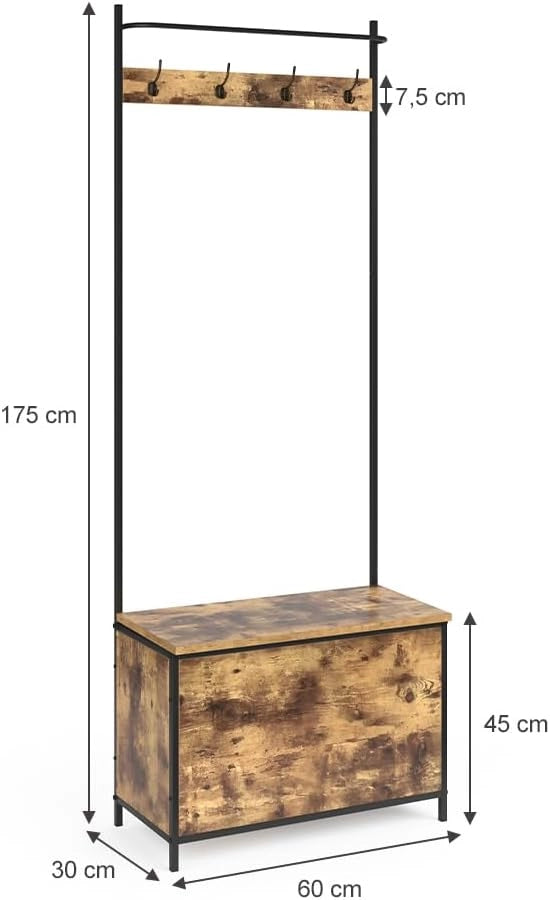 Armadio da ingresso Fyrk, Rovere rustico, 65 x 175 cm, con 9 ganci, combinabile con ripiano per scarpe e superficie d’appoggio