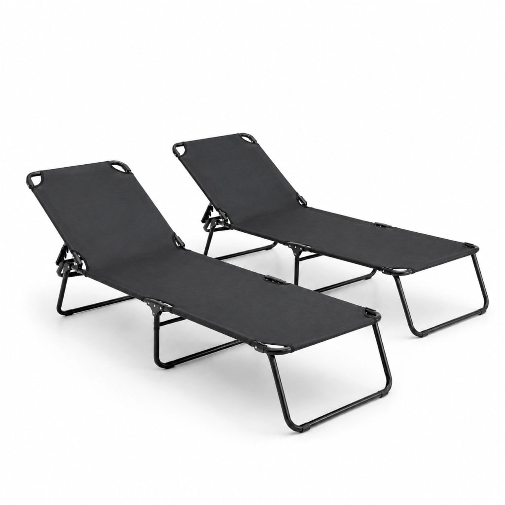Set 2 Sdraio Mare Pieghevoli Senza Tettuccio Leggere E Portatili Schienale Regolabile Telaio In Acciaio Con Telo Traspirante Ideali Per Spiaggia Campeggio Giardino 24 x 187 x 53 Cm Nero
