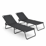 Set 2 Sdraio Mare Pieghevoli Senza Tettuccio Leggere E Portatili Schienale Regolabile Telaio In Acciaio Con Telo Traspirante Ideali Per Spiaggia Campeggio Giardino 24 x 187 x 53 Cm Nero