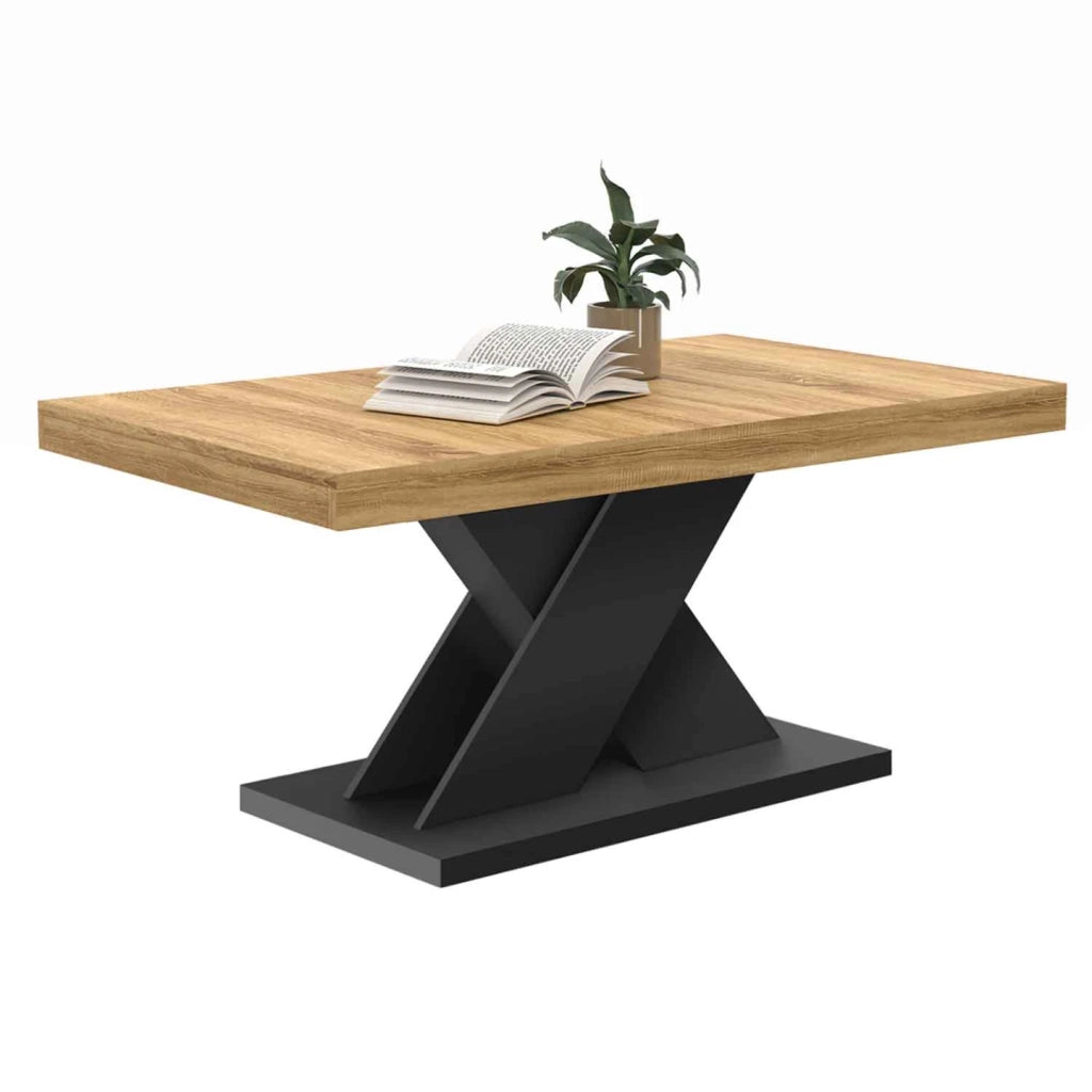 IDMarket - Mesa de centro ALICIA con base en X efecto macizo negro