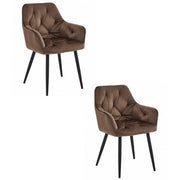 Set di 2 sedie Jork in velluto marrone con gambe nere