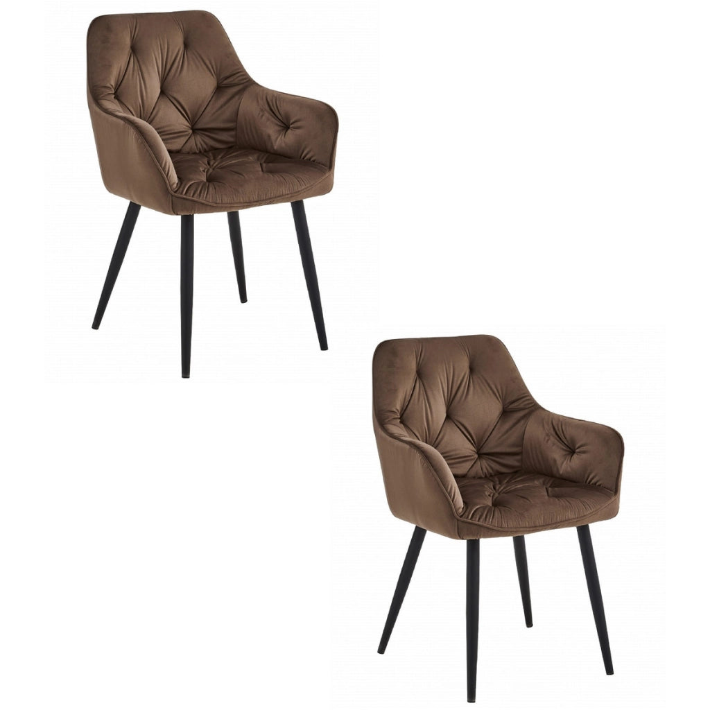 Set di 2 sedie Jork in velluto marrone con gambe nere