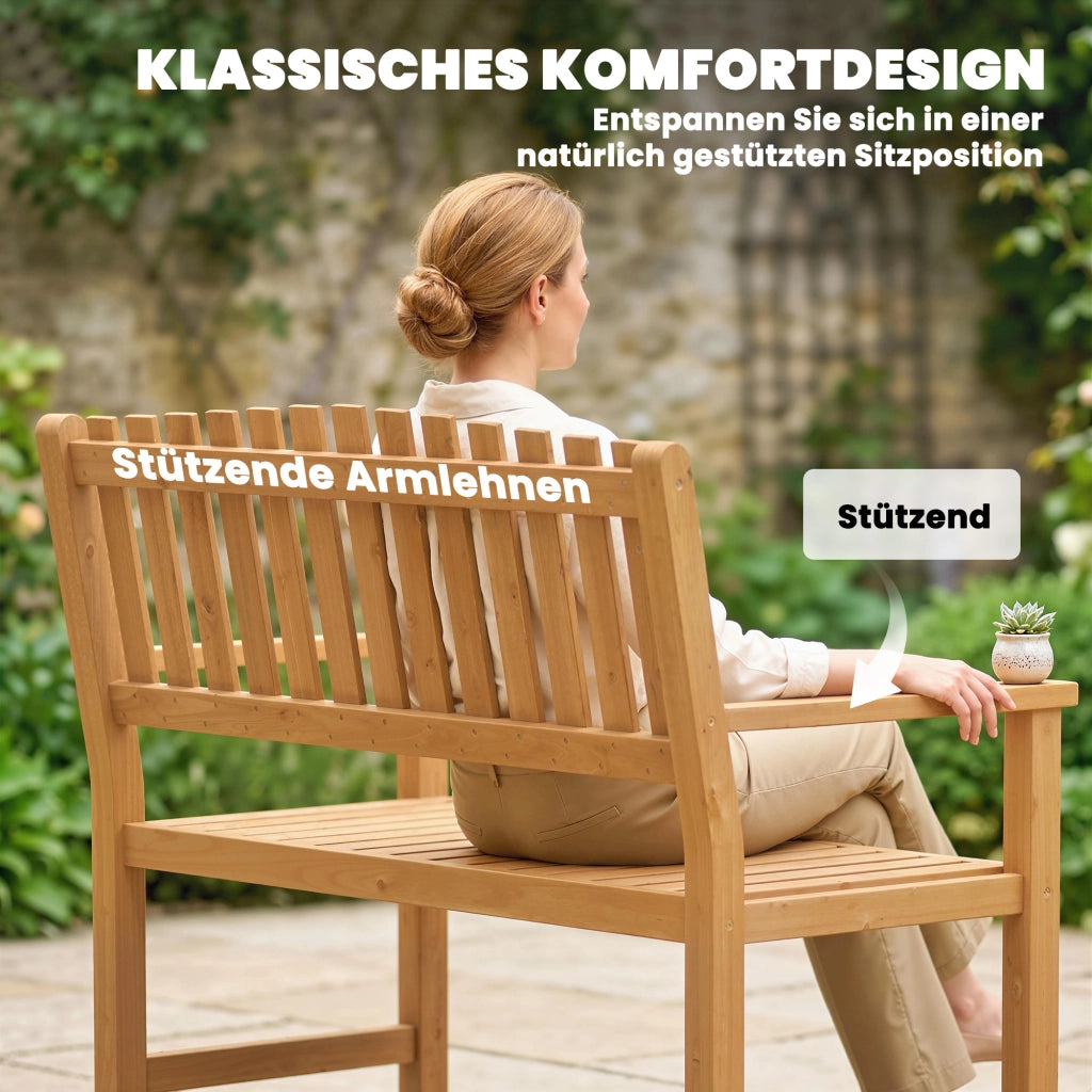 Panchina Giardino 2 Posti in Legno con Braccioli ¨C Zephmum ¨C Naturale 112x64x92 cm
