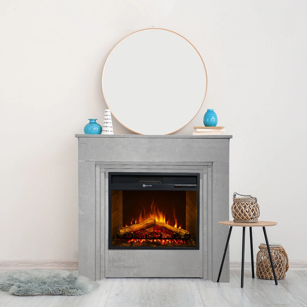Camino Elettrico da Terra 96x35x96 cm Bellini in Legno Effetto Cemento