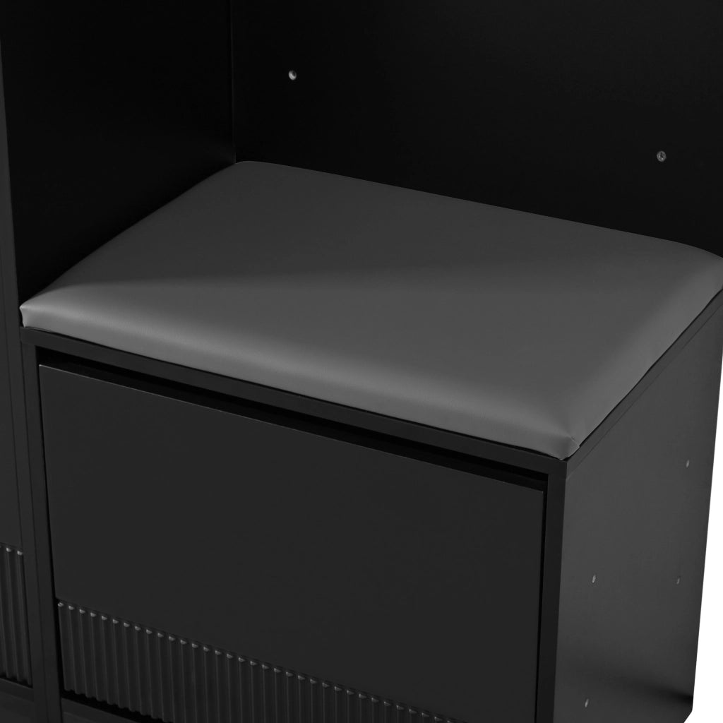 Mobile da ingresso 105x38x190 cm nero in MDF con LED e scarpiera