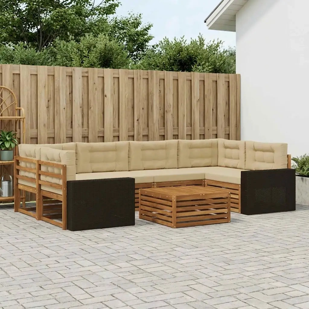 Set di divani da esterno 7 pcs Naturale e Beige Poliestere 3383096