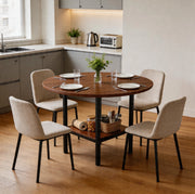 Tavolo rotondo moderno 100 cm con ripiano portaoggetti; in MDF e metallo; colore noce