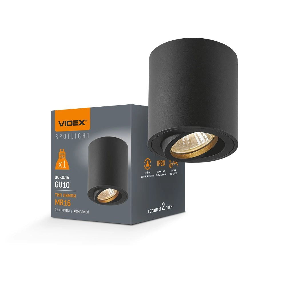 Faretto da soffitto tubo nero orientabile 1xGU10 Videx