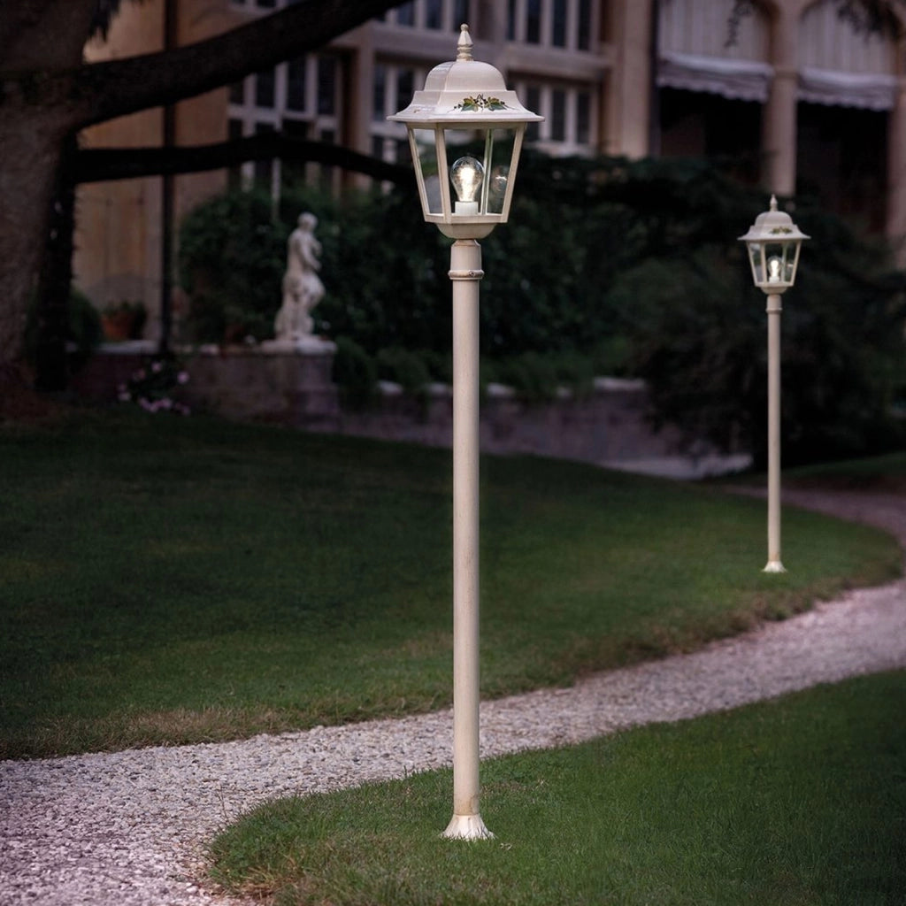 Palo Esterno Classico Gorizia Metallo E Ceramica Bianco Sfumato Oro 1 Luce E27