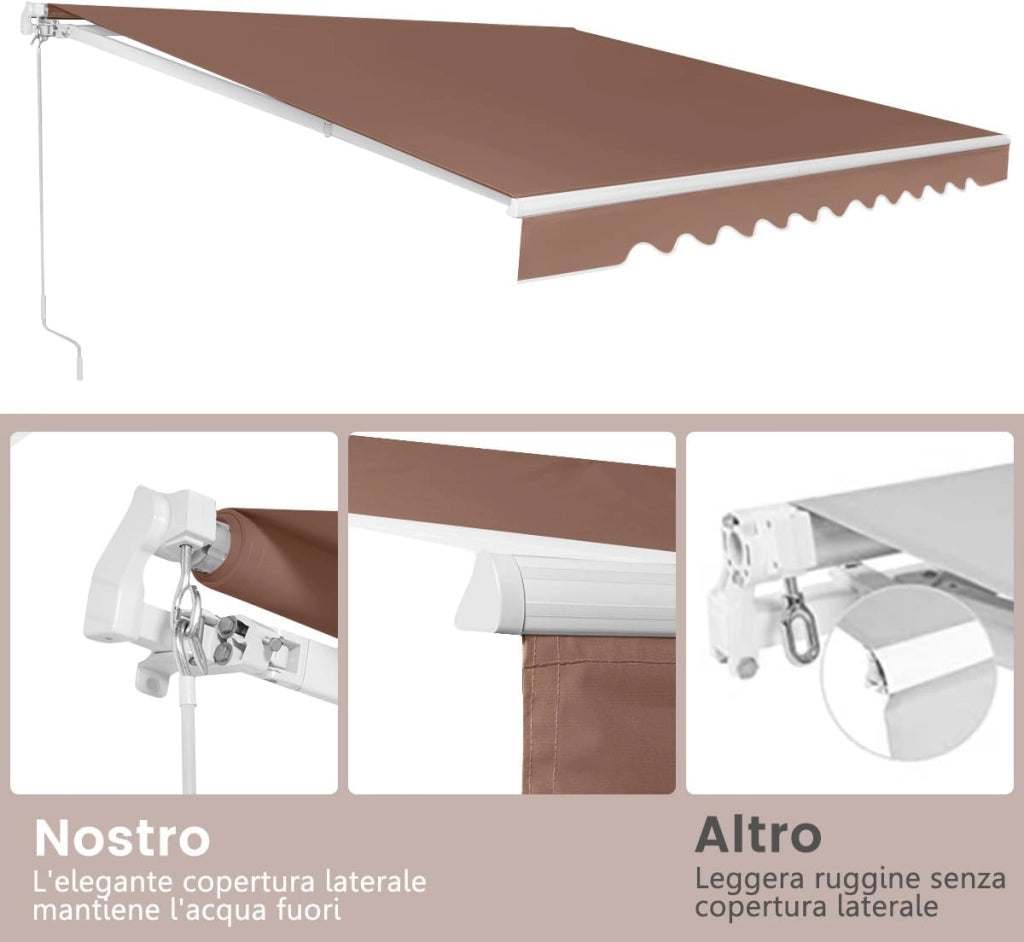Tenda da Sole per Esterno, Tenda da Sole a Bracci Estensibili con Telaio in Alluminio, Tettuccio Resistente al Sole e Impermeabile e Manovella (4 x 2,5 M, Marrone)