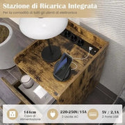 Nachtkastje con stazione di ricarica, comodino sottile con 2 cassetti e porte USB, 40 x 32 x 60 cm, colore miele scuro